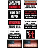 Funny Hard Hat & Helmet Stickers: 10 Decal Value Pack Two American Flags. Great a Construction Toolbox, Hardhat, Mechanic’s Chest & More. USA Made Fun Gift Pro Union Working Men & Women