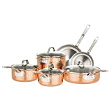 Viking Culinary 3-Ply Stainless Steel Hammered Copper Clad Cookware Set, 10 Piece | Oven Safe, Works on Electronic, Ceramic, and Gas Cooktops