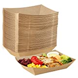 Eupako Paper Food Trays 3 Lb Capacity Disposable Kraft Paper Food Serving Tray Grease Resistant Boat (Brown, 100 Pack)