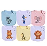 6 Pack Cotton Waterproof Baby Bibs for Girls Boys Unisex for Drooling Eating Teething with Snaps，OEKO-TEX certified print