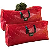 Zober 2-Pack Artificial Extra Large Christmas Tree Storage Bag - Fits Up to 9-Foot Holiday Xmas Disassembled Trees with Durable Reinforced Handles & Dual Zipper - Waterproof Material Protects from Dust, Moisture & Insects (Red)