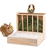 Mochidoki Rabbit Hay Feeder and Litter Pan Combo, Wooden Hay Feeder for Rabbit and Guinea Pig,Self Stand Feeding Manger for Rabbit and Guinea Pig,Large Hay Dispenser with Litter Box Toilet