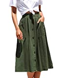 Naggoo Womens Button Down Midi Skirt High Waisted Aline Skirt(S,Army Green)