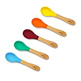 Avanchy Bamboo Baby Spoons Set - Bamboo and Silicone Baby Spoons - Rainbow Mega Gift Set - 5 Pack (Blue, Green, Orange, Yellow, Magenta)
