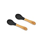 Avanchy Bamboo Baby Spoons - Bamboo and Silicone Baby Spoons - Baby Training Spoons - Soft Tip Baby Spoons - 5.5" L x 1.25" W (Black)