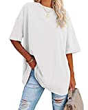 Fisoew Women's Oversized T Shirts Tees Half Sleeve Crew Neck Cotton Tunic Tops White