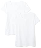 Amazon Essentials Women's 2-Pack Classic-Fit Short-Sleeve V-Neck T-Shirt, White, Large