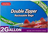 Neaties Heavy Duty 2 Gallon Double Zip Lock Bags for Kitchen or Storage, 13"x16", 100pcs