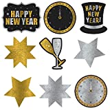 amscan Rocking New Year's Party Assorted Glitter Paper Cutouts Decoration (Pack of 9), Multicolor