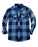 Mens Heavyweight Brushed Flannel Shirts,Buffalo Plaid Long Sleeve Flannel Shirt Blue XL
