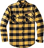 VENZULIA Mens Heavy Flannel Casual Button Down Shirt Two Pocket Longsleeve Regular fit Shirts (YELBLK, X-Large)