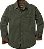 CQR Men's All Cotton Flannel Shirt, Long Sleeve Casual Button Up Plaid Shirt, Brushed Soft Outdoor Shirts, Corduroy Lined Solid Hunter Green, X-Large