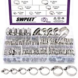 Swpeet 60Pcs Assorted Sizes Hose Clamps Kit, 304 Stainless Steel Adjustable 6-38mm Range Worm Gear Hose Clamp Perfect for Plumbing, Automotive And Mechanical Applications