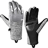 MCTi Winter Gloves Touchscreen Warm Fleece Lining Goatskin Leather Palm for Men Women Running Cycling