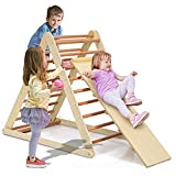 Costzon Foldable Triangle Climber with Ramp, 3 in 1 Toddler Wooden Activity Climber for Sliding & Climbing, Safety Kids Indoor Toddler Climbing Toys, Suitable for Children Boys Girls (Natural)