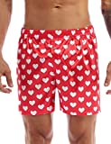 MSemis Men's Satin Lips Heart Printed Boxer Shorts Summer Lounge Underwear Beach Cargo Board Shorts Red Love Heart Print Medium