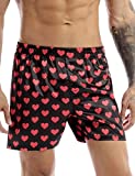 Agoky Men's Silky Satin Boxer Shorts Love You Valentine Special Pajamas Sleepwear Lounge Underwear Heart Print Black A X-Large (Waist 31.5"-48.0")