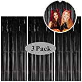 Moohome 3 Pack Black Foil Fringe Curtain, Fringe Backdrop Curtains for Birthday Wedding Engagement Bridal Shower Bachelorette Party Decorations