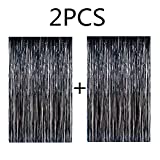 Blukey 2pcs 3.1ft x 8.2ft Black Metallic Tinsel Foil Fringe Curtain