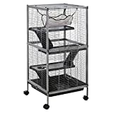 PawHut Metal Small Animal Cage Rolling Big Ferret Cage, Chinchilla Cage, Sugar Glider Cage, with Hammock & 4 Tiers, Removable Tray