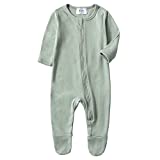 O2 BABY Baby Boys Girls Organic Cotton Zip Front Sleeper Pajamas, Footed Sleep 'n Play（Newborn, Desert Sage）