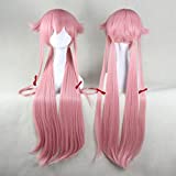 Anogol Hair Cap+Pink Long Straight Anime Cosplay Costume Party Full Head Wig