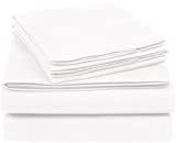 Amazon Basics Essential Cotton Blend Bed Sheet Set, Queen, White