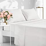 EASELAND Bed Sheet Set - 400 Thread Count Cotton Queen Size Sheets, 4 Pieces Bedding Sheet & Pillowcases Sets, Deep Pocket Fits 8 to 14 Inch(Queen,White)