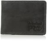 Timberland PRO Men's Leather RFID Wallet with Removable Flip Pocket Card Carrier, Black/Brandy, One Size