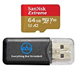 SanDisk Extreme V30 A2 64GB MicroSD Memory Card for DJI Mavic Mini 2 Drone Class 10 4K SDXC Bundle with (1) Everything But Stromboli Micro Card Reader