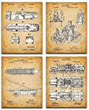 Original Fire Fighter Patent Art Prints - Set of Four Photos (8x10) Unframed - Makes a Great Fire Station Decor and Gift Under $20 for Firefighters