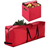 Large Christmas Tree Storage Bag [Fit Up To 7.5FT 9FT 12FT Tree] and Small Christmas Ornament Storage Box[2 PCS], Heavy Duty 600D Oxford Fabric with Reinforced Handles and Dual Zippers Wide Opening