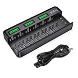 EBL 12+2 Bay LCD Rechargeable Battery Charger for AA AAA C D Ni-MH Ni-CD Rechargeable Batteries & 9V NiMH Ni-CD Li-ion Rechargeable Batteries (AC Power Supply)