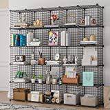 KOUSI DIY Wire Cube Storage, Modular Metal Shelf, Cubby Shelving, Stackable Grid Organizer, 25 Cube, Black
