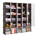 Aeitc Cube Storage Organizer 25-Cube (13.8"x13.8") Clothes Organizer Closet Storage Shelves Plastic Storage Shelving for Bedroom, Living Room, Office, Brown with Transparent Doors
