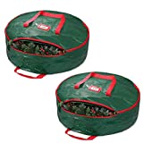 ZOBER Christmas Wreath Storage Container 30" - Water Resistant Fabric Storage Dual Zippered Bag for Holiday Artificial Christmas Wreaths, 2 Stitch-Reinforced Canvas Handles, (Set of 2,Green)