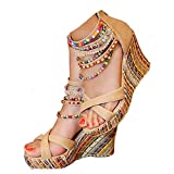 getmorebeauty Women's Wedge Pearls Across The Top Platform High Heels 5 B(M) US Beige