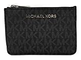 Michael Kors Jet Set Travel Small Top Zip Coin Pouch with ID Holder - PVC Coated Twill (Black with Silver Hardware)