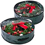 Joiedomi 2 Pcs Christmas Wreath Storage Bags, Garland Holiday Container with Clear Window, Tear Resistant Fabric for Xmas, New Year Holiday Artificial Christmas Wreaths(30" X 30" X 8") (Green)