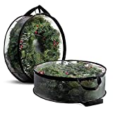 2-Pack Christmas Wreath Storage Bag 30 Inch - Clear PVC Plastic for All View Durable Plastic Fabric Dual Zippered Bag for Holiday Artificial Christmas Wreaths, 2 Stitch-Reinforced Canvas Handles