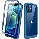 Diaclara Designed for iPhone 12 Mini Case, Full Body Rugged Case with Built-in Touch Sensitive Anti-Scratch Screen Protector, Soft TPU Bumper Case for iPhone 12 Mini 5.4" (Blue and Clear)