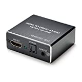 AGPtEK 4K x 2K HDMI Audio Extractor Splitter, HDMI to HDMI Audio Converter Adapter Support Ultra HD 4K Toslink Optical Audio Output and 3.5mm Audio with Optical Fiber Cable