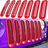 E-cowlboy 7PCS Front Grill Mesh Inserts Clip-in Grille Guard for 2007-2017 Jeep Wrangler JK JKU Sport Freedom Rubicon Sahara Unlimited (Glossy Red)