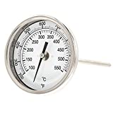 PIC Gauge B3B6-TT 3 Dial Size, 200/1000F and 93/538C, 6" Stem Length, Back Angle Connection, Stainless Steel Case, 316 Stainless Steel Stem Bimetal Thermometer