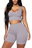 Biker Short Sets for Women 2 Piece Outfits Workout Tank Tops Grey S