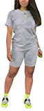 Short Sets Girl Outfit Women Womens Set Sports Cotton 2 piece Outfits Biker Gray,S