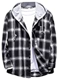 Lavnis Men's Plaid Hooded Shirts Casual Long Sleeve Lightweight Shirt Jackets Black M