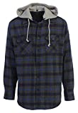 Gioberti Men's Removable Hoodie Plaid Checkered Flannel Shirt, Charcoal/Navy/Royal Blue, X-Large