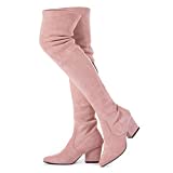 N.N.G Women Boots Winter Over Knee Long Boots Fashion Boots Heels Autumn Quality Suede Comfort Square Heels US Size (9, Pink(Classic))