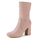 Allegra K Women's Block Heel Foldable Stretch Dust Pink Ankle Boots - 7.5 M US